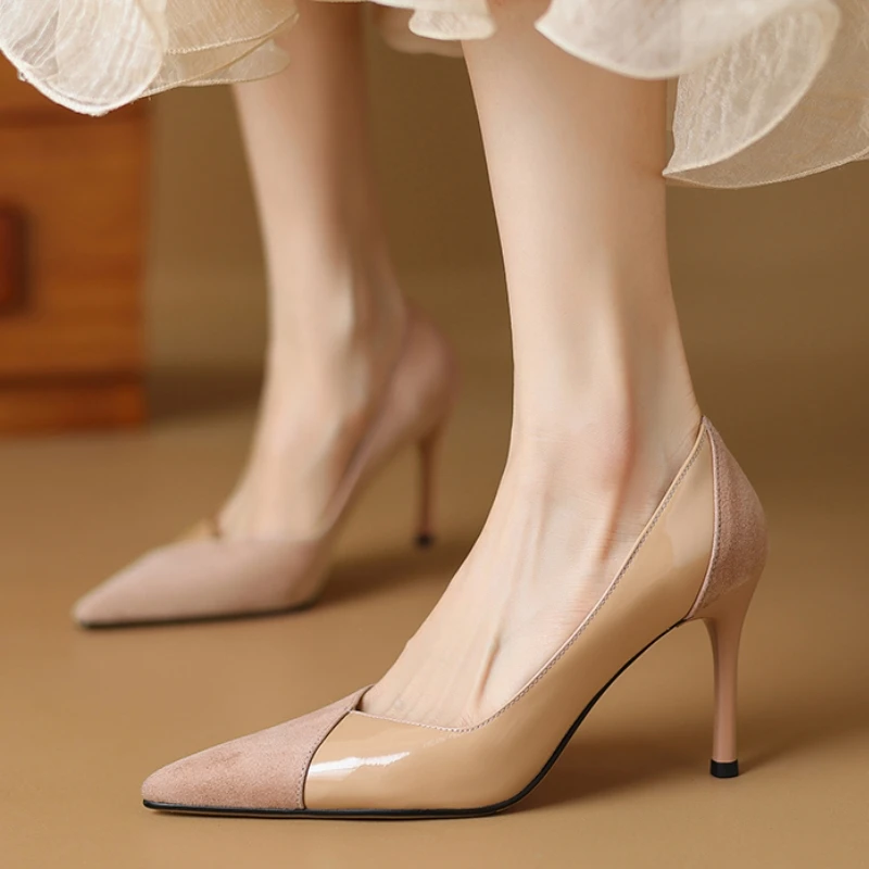 

Elegant Nude High Heels Pumps Shoes Woman Leather Sexy Point Black Women's Heeled Party Office Wedding Shoe Ladies Large Size 45