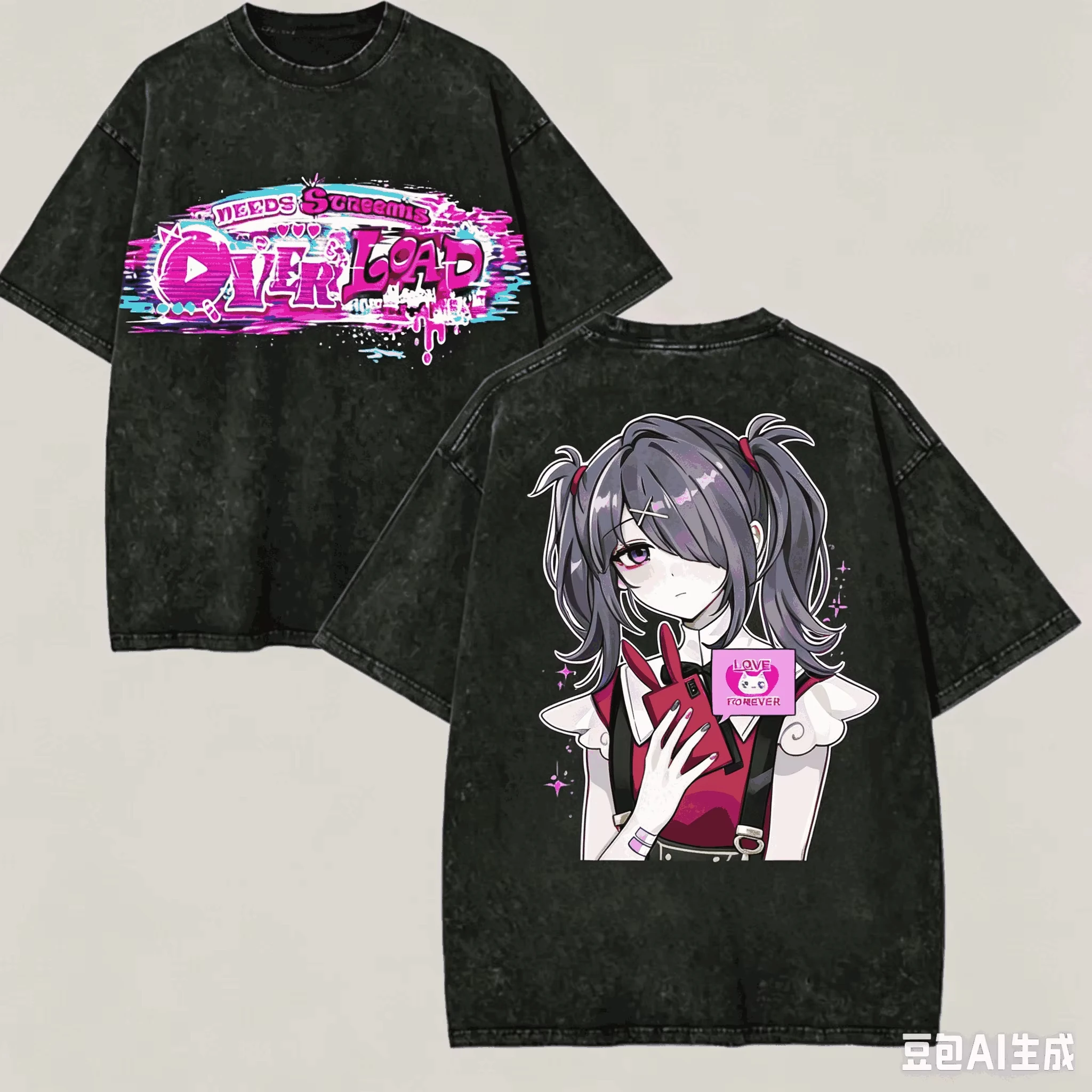 Needy Streamer Overload Washed Graphic T‑shirt Harajuku Unisex Oversized Vintage Loose Daily Wear Cotton Streetwear Tops