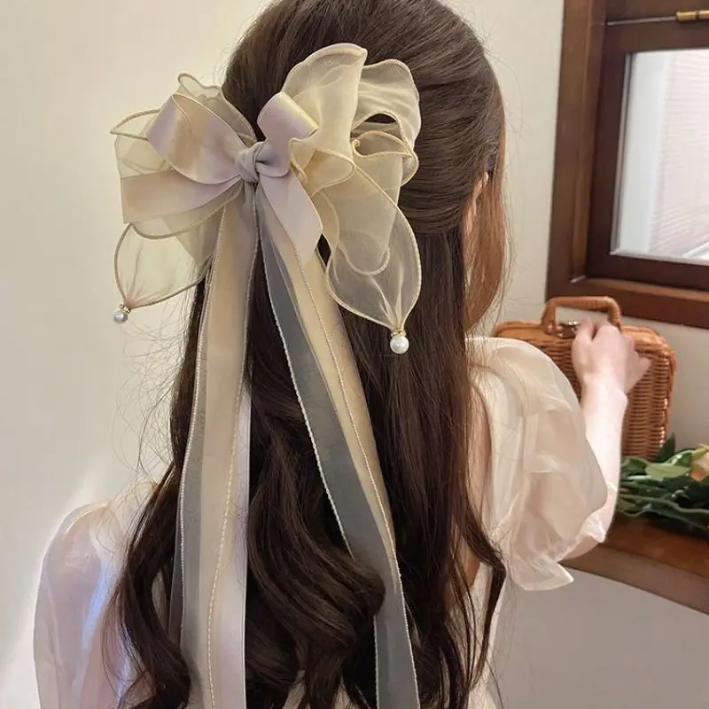 

Sweet Chiffon Bow Hair Clip Women Big Elegant Hairpin Barrettes Girls Solid Color Ponytail Clip Hair Accessories Headwear Gift