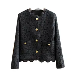 Spring Autumn French lace coat women 2024 new fashion loose casual tops temperament elegant button pure colour jacket female