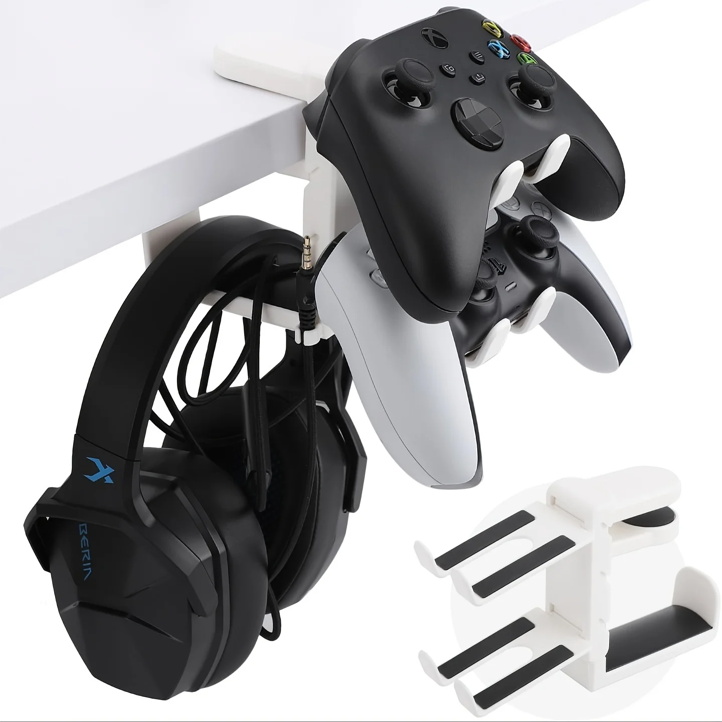 Support de casque et de manette de jeu sous table, capable de rotation à 360° °   Support rotatif pour casque et manette, organisateur d'accessoires de jeu