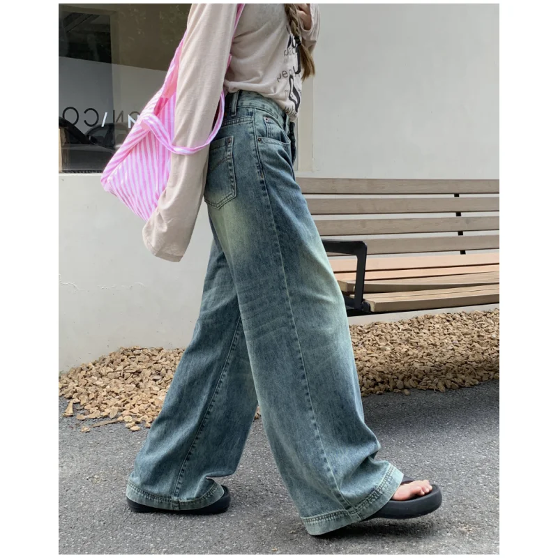 

Blue Women Jeans Vintage Fashion Y2K American High Waisted Mop Pants Wide Leg Jean Female Trouser Hip Hop Baggy Denim Pants