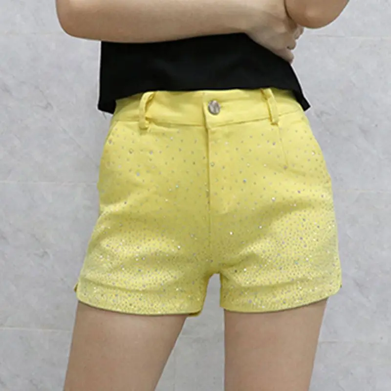 

Fashion Diamonds Women Denim Shorts Vintage High Waist Short Jeans 2025 Summer New Street Slim Basic Short Pants Trousers