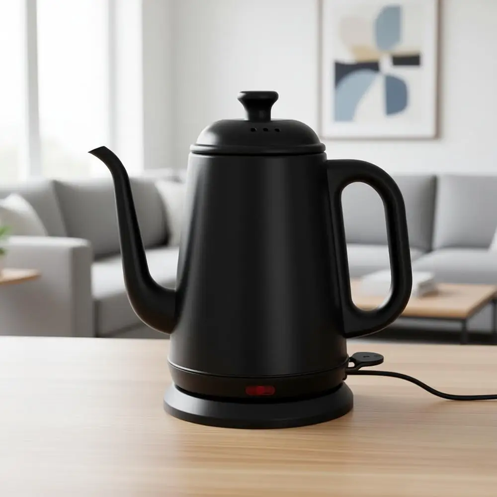 

Чайник для воды 1 л, для заваривания кофе и чая, быстрый нагрев 1000 Вт, нержавеющая сталь, автоматическое отключение и защита от выкипания, без BPA (черный)