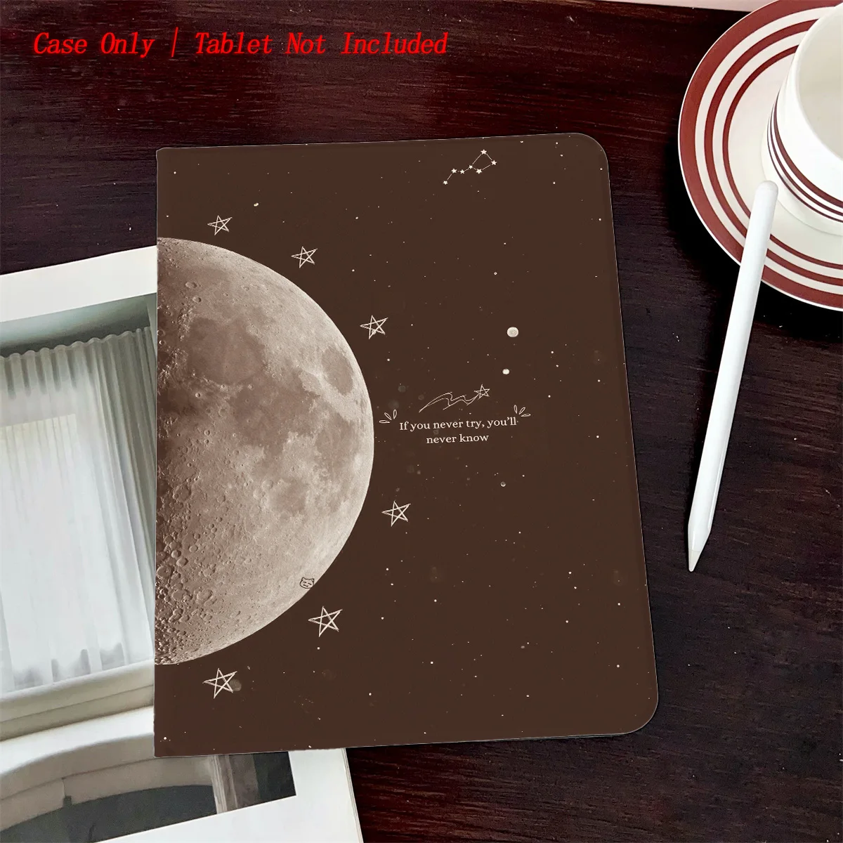 

Moon Printed iPad Case - Book Style with Pen Slot, Auto Sleep/Wake, Simple Fresh Design