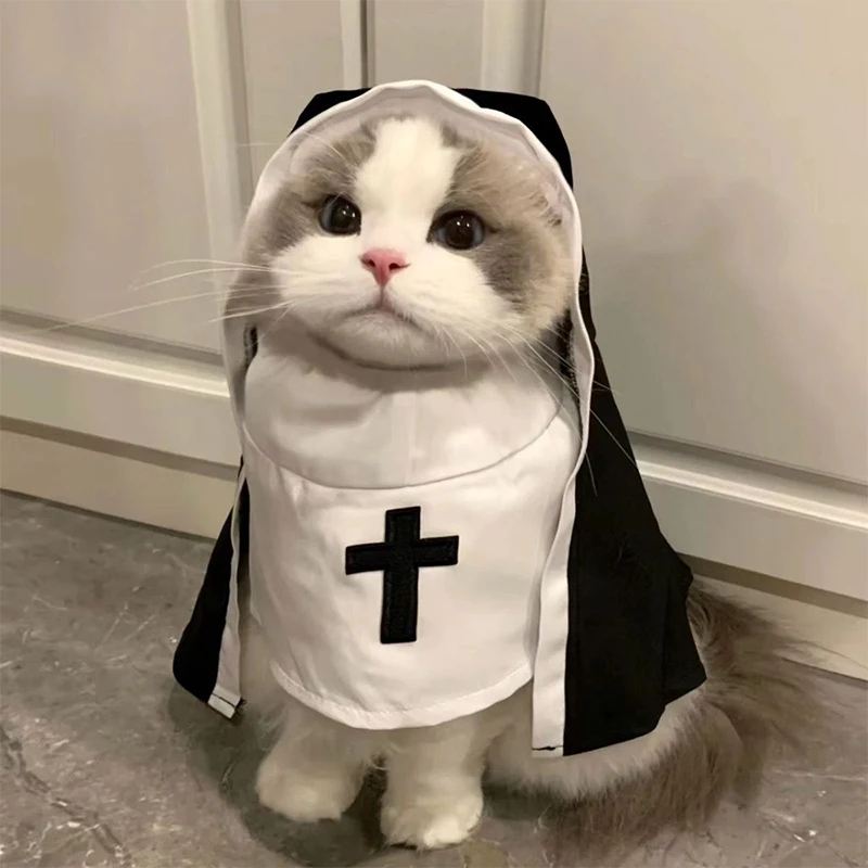 

Funny Pet Cat Halloween Costumes Nun Cloak Pet Cosplay Dress Kawaii Pet Clothes Creative Pet Kitten Puppy Costumes Gifts