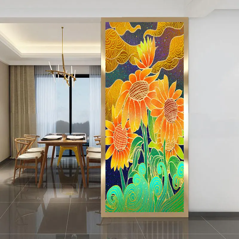 

Golden Sunflowers Privacy Window Film - No-Glue Static Cling, Frosted Glass Covering Like Window Stickers