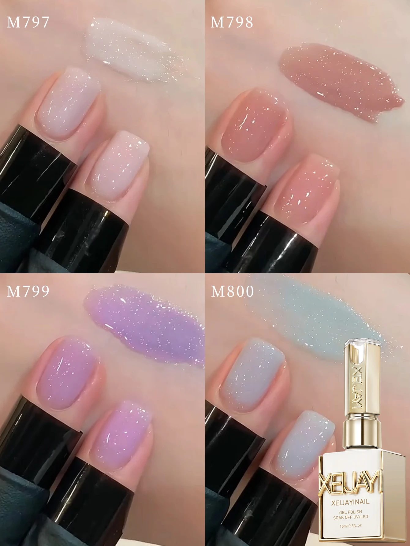 XEIJAYI 4pcs 15ml Flash Gel Nail Polish Set Starter Pure Soak Off No Wipe Nail Gel Polish Suitable