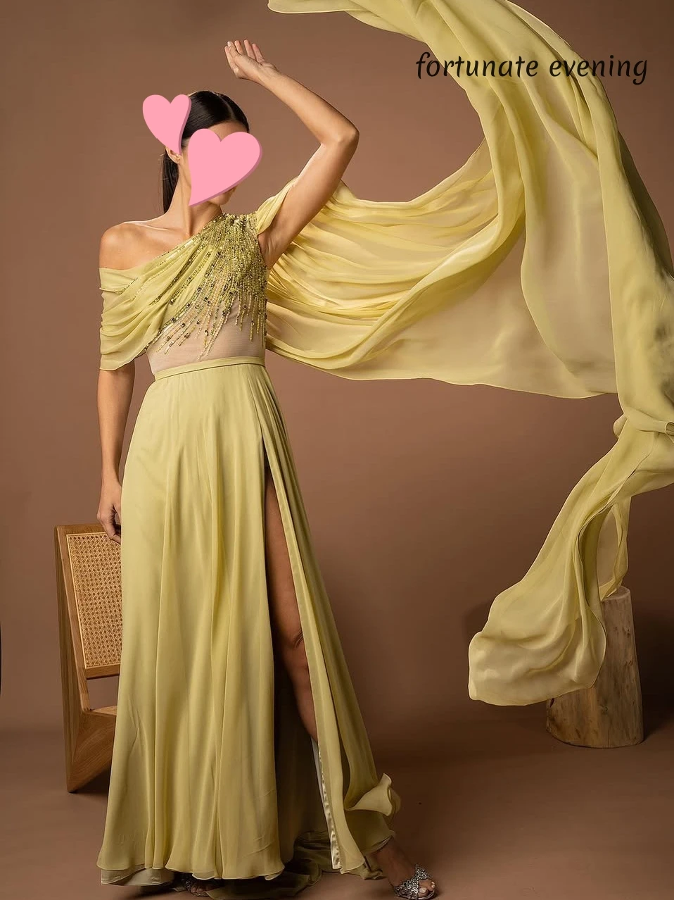 

Fortunate Evening Elegant Vintage Sweet Yellow Beads Chiffon Stylish Customized Formal Occasion Prom Dress Evening Party Gowns
