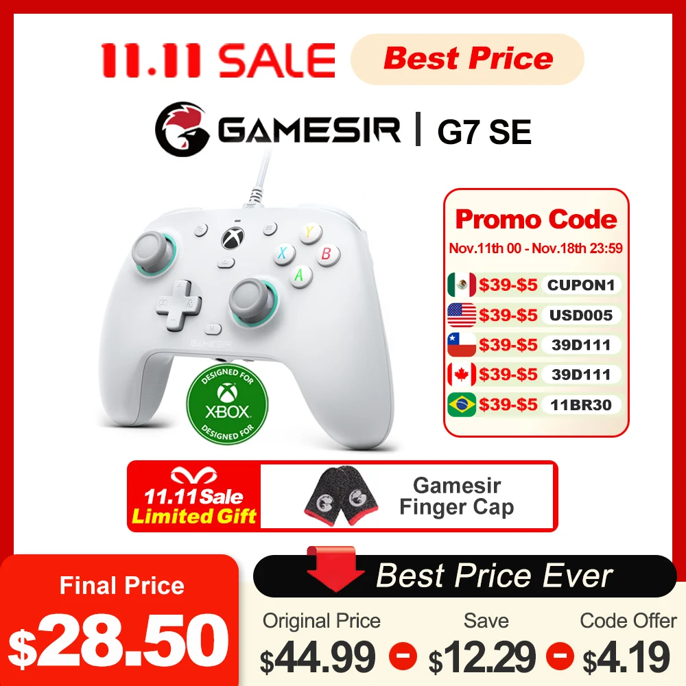 GameSir G7 SE Xbox Wired Controller Gamepad with Hall Effect Joystick and Triggers for Xbox Series X, Xbox Series S, Xbox One