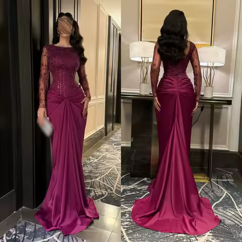 Customized High Quality Formal Luxury Evening Dress Glitter Long Sleeves Mermaid Floor-length Bespoke Occasion Elegant Party