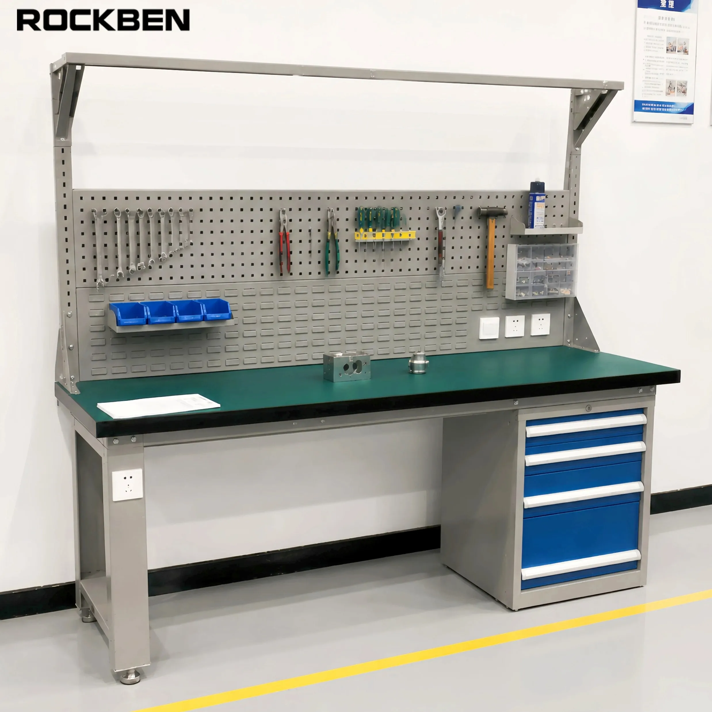 ROCKBEN Anti-static Tabletop Workbench With 4 Drawers Base Tool Cabinet Heavy Duty Esd Industrial Electronic Workshop Table