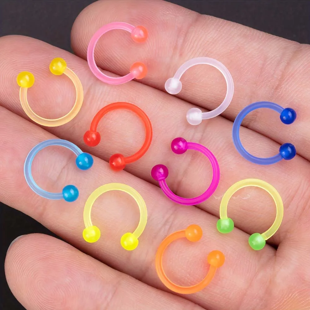 Y2K 10/20/30pcs Glowing Flexible Septum Piercing Rings - Acr