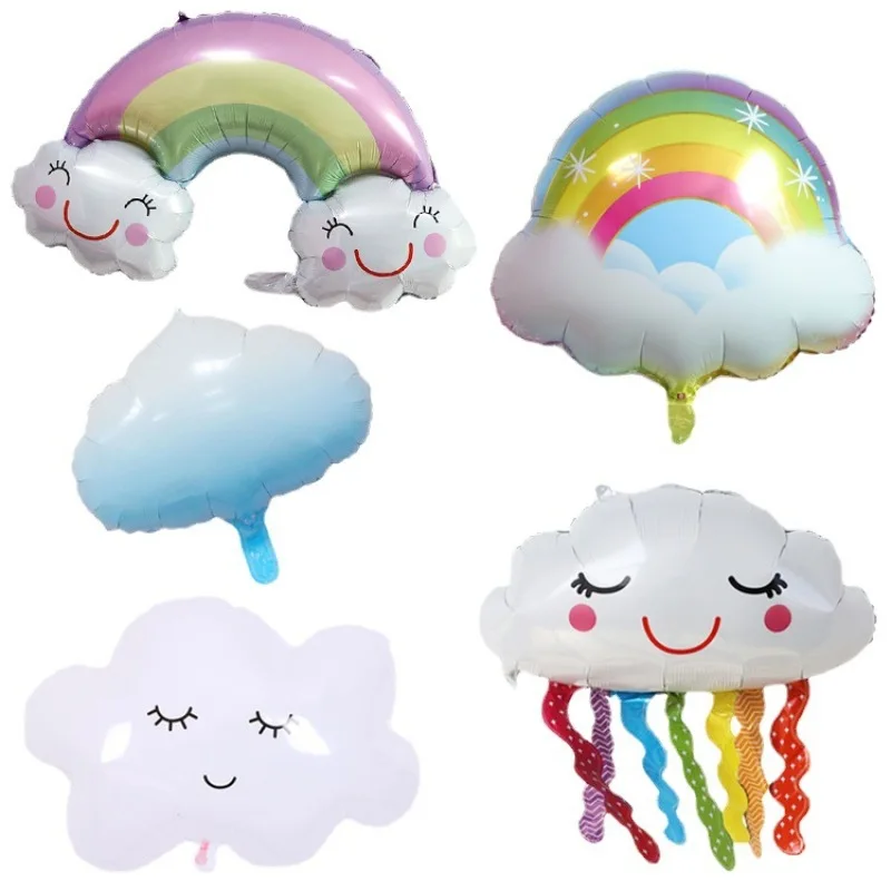 ใหม่พู่สีขาว Cloud Rainbow Bridge อลูมิเนียมฟอยล์บอลลูนขายส่งการ์ตูนยิ้ม Face น่ารัก Cloud Meteor Party ตกแต่ง