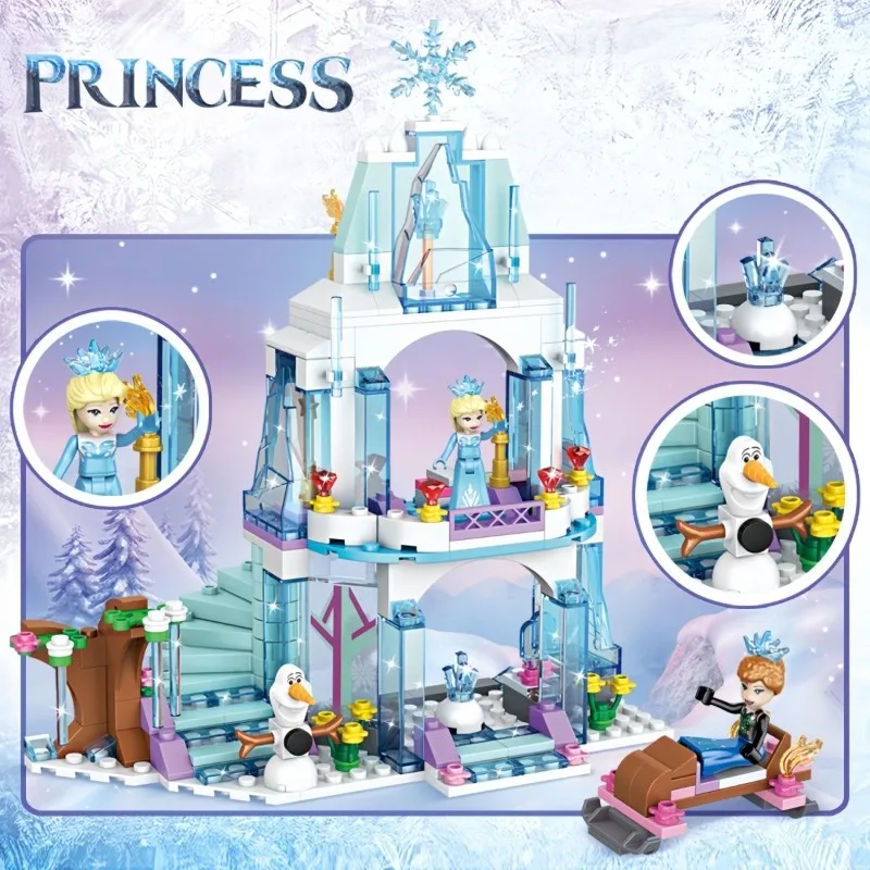 Elsa Ice Castle Building Blocks Set Princess Ice Palace Bricks Toy with Olaf & Sled Creative STEM Gift for Girls view 3