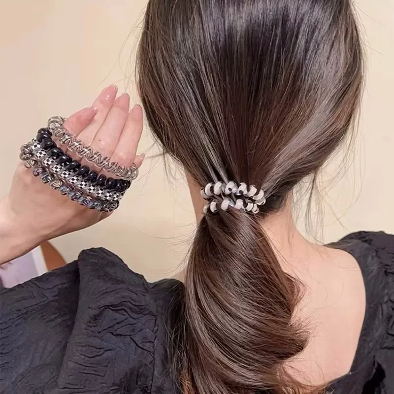 Juego de cintas elásticas para el pelo, cintas para el pelo en espiral con estampado a cuadros de Color degradado, accesorios para el cabello, 5 piezas