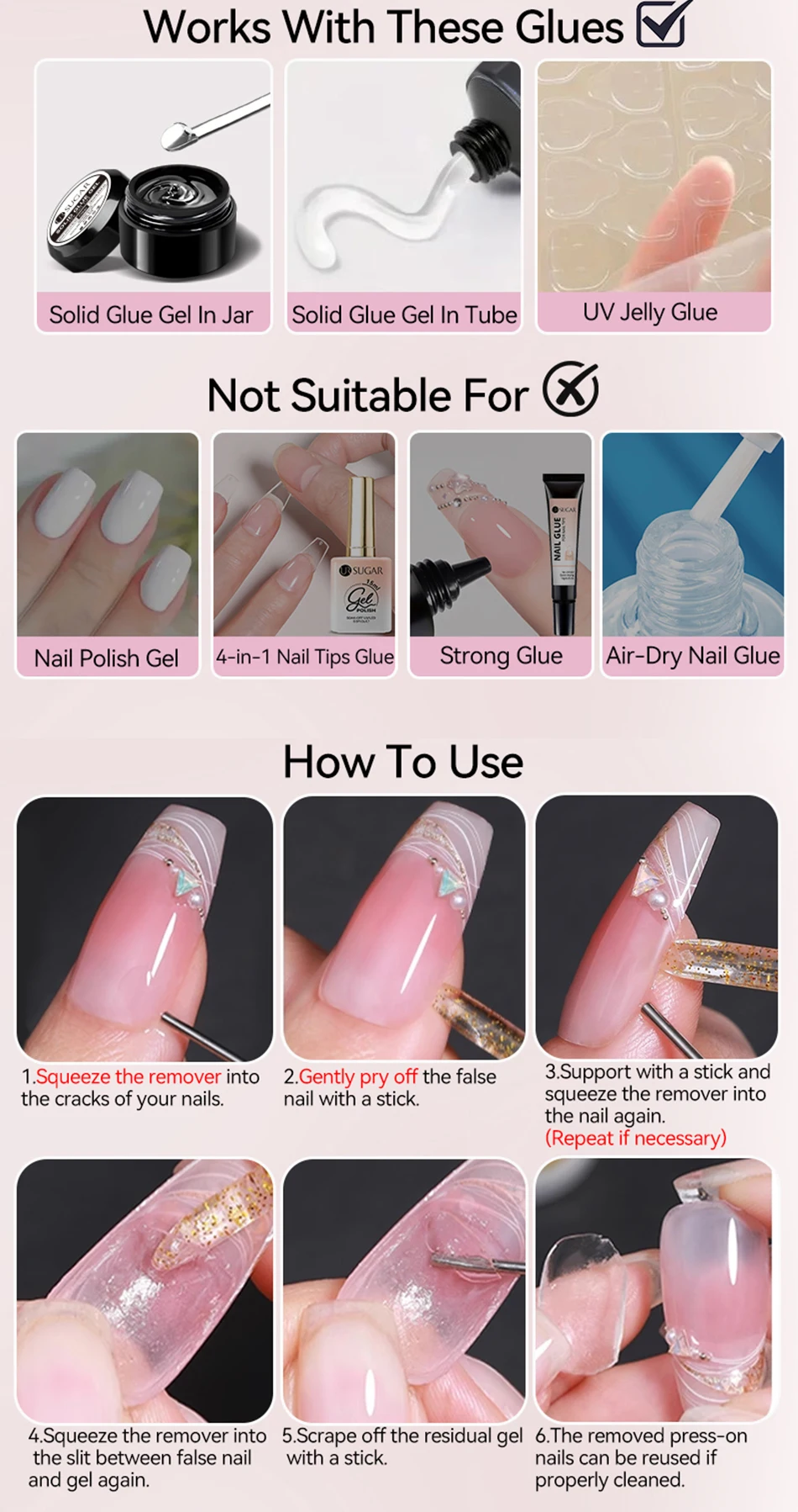 UR SUGAR 15ml Remover For Solid Tips Gel False Nail Tips Solid Adhesives Gel Remover Press On Nails Gel Fake Tips Remover Tools