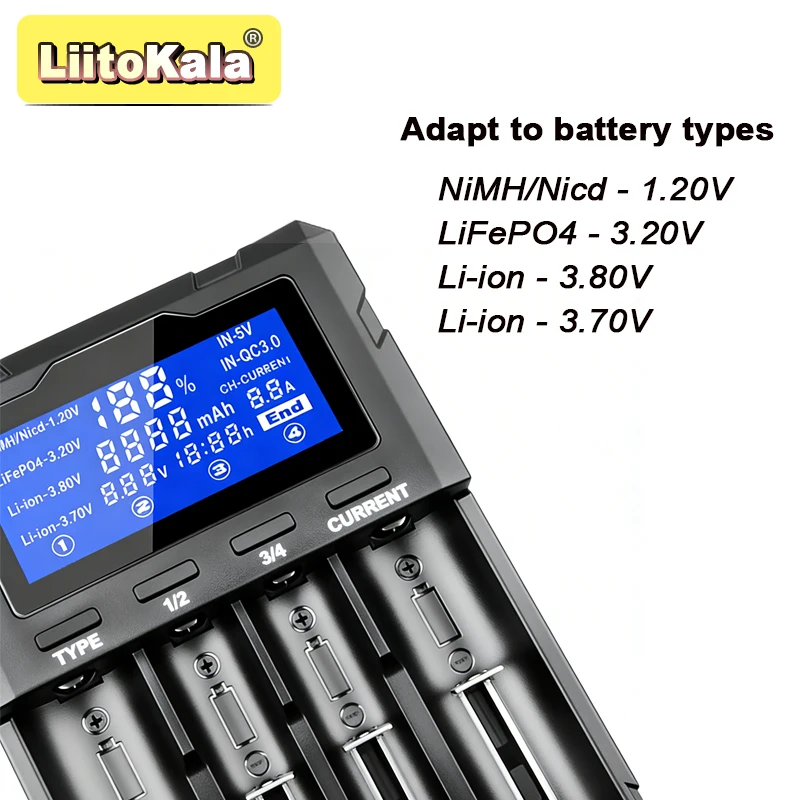 LiitoKala Lii-KU4 Battery Charger,QC3.0 Fast Charging,LCD Display,for 3.7V/1.2V Rechargeable Batteries 26650 21700 18650 AA AAA - view 5