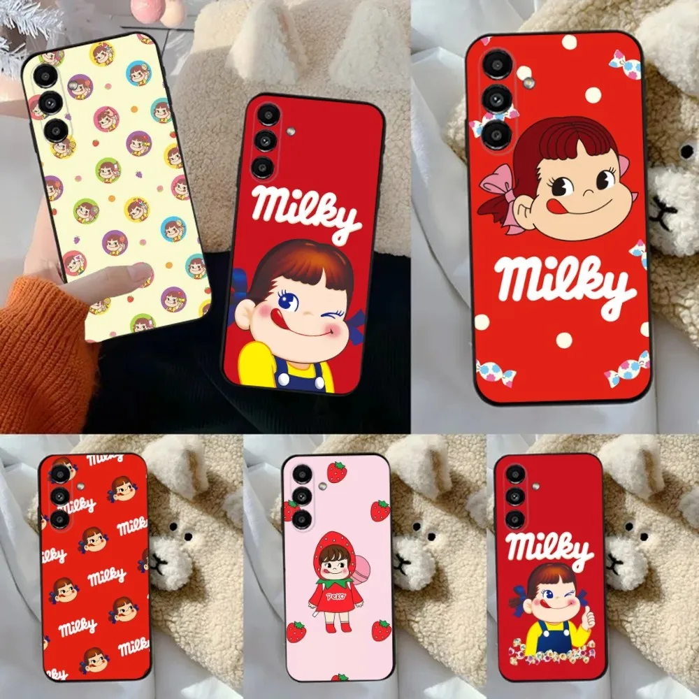 Fujiya Milky Peko-Chan  Phone Case For Samsung S24,23,22,30,21,10,9,Ultra,Plus,Lite,FE,5G Black Soft Case