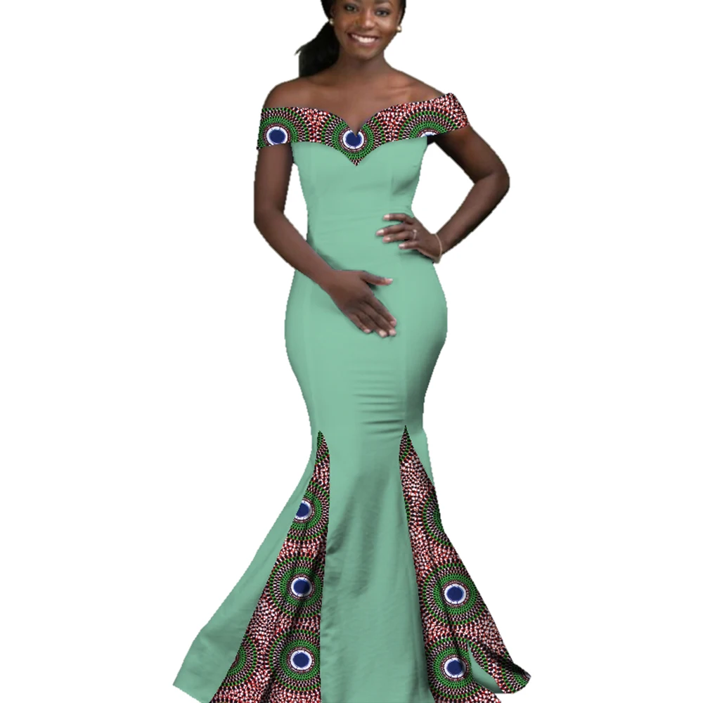 African Dresses for Women Party Evening Dress African Wax Print Long Maxi Dress Fashion Slash Neck Ankara Dresses 6XL WY2860