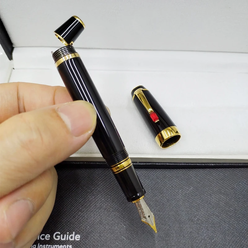 high-end Blue / Black Extend-retract MB Fountain pen with gem office stationery luxury ink pens for birthday gift