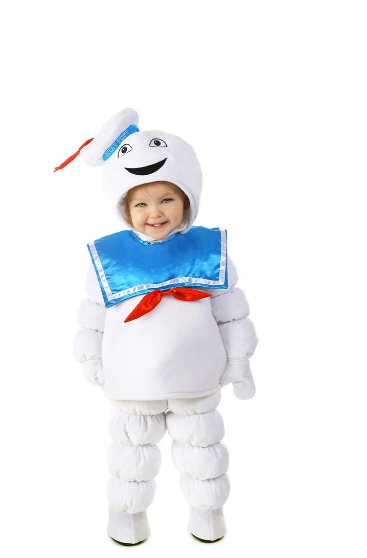 Kids Ghostbuster Marshmallow Puft Cosplay Kostuums Mooie Schattige Witte 3 Stuks Set Outfit Kerst Halloween Party Cadeau