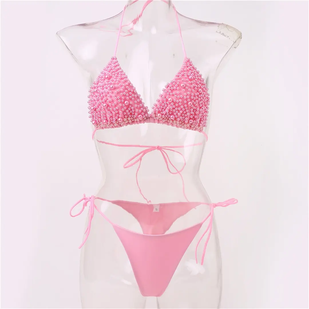 Sexy Neckholder-Mini-Bikini, Damen-Badeanzug, zweiteiliger Bikini-Set, luxuriöser Perlen-Badeanzug, Badebekleidung für Damen, V2090 – Detail 28