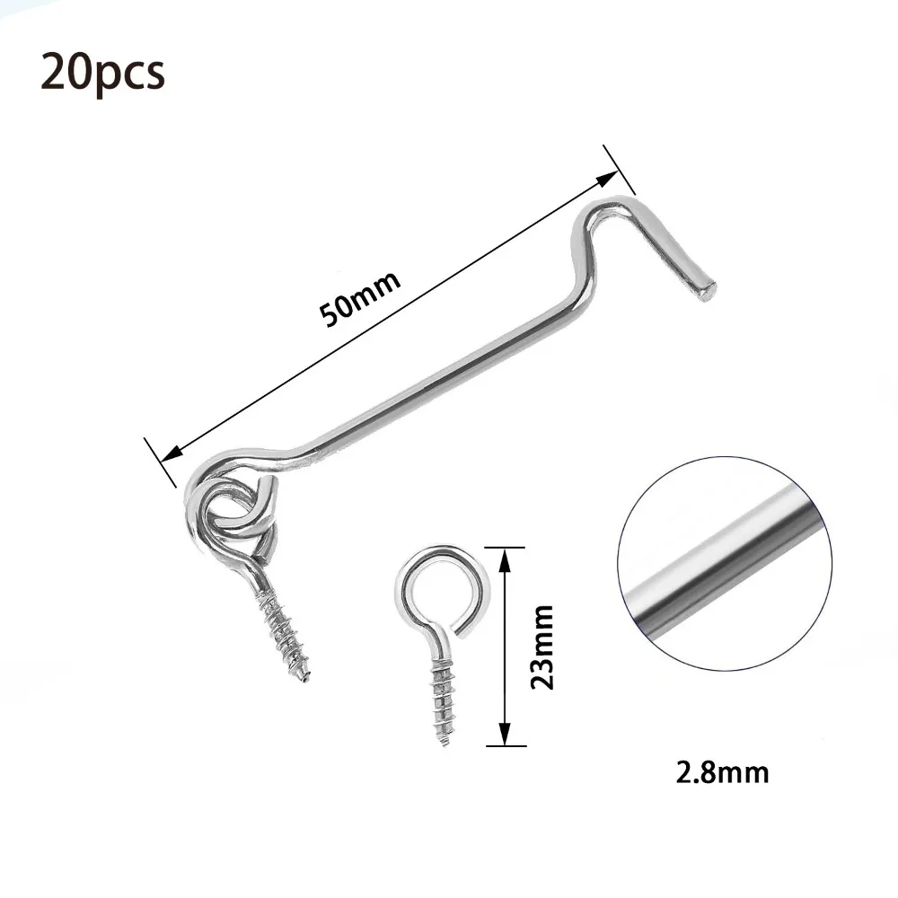 20pcs Practical Zinc-Plated Iron Swivel Window Hook Sturdy Universal Gate Hook Rust Resistant Cabin Hook Latch Barn