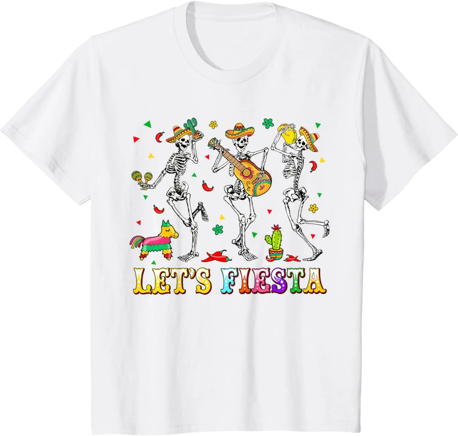 Let's Fiesta Skulls Mayo Skeletons Mexican Party T-Shirt Dia De Los Muertos Day of The Dead Mexican Skeleton Dancing T Shirt