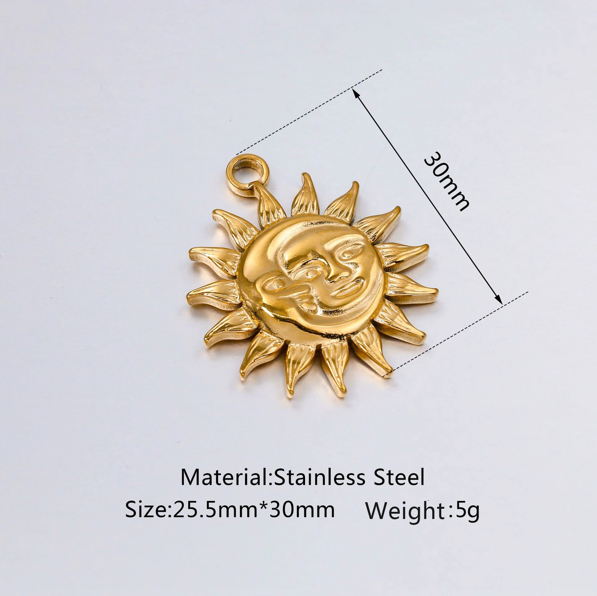 3Pcs/Lot 3D Face Sun& Moon Charms for Jewelry Making Supplies Stainless Steel Pendant Charm for Necklace Bracelet Accessories