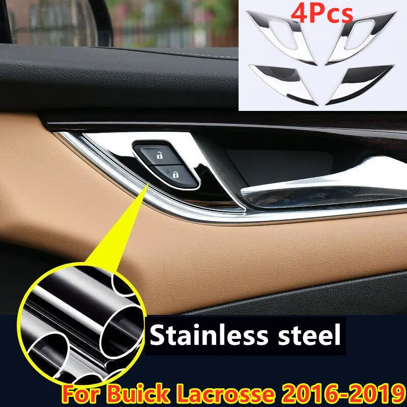 4Pcs Silver Steel Inner Door Handle Lock Cover Trim For Buick Lacrosse 2016 2017 2018 2019