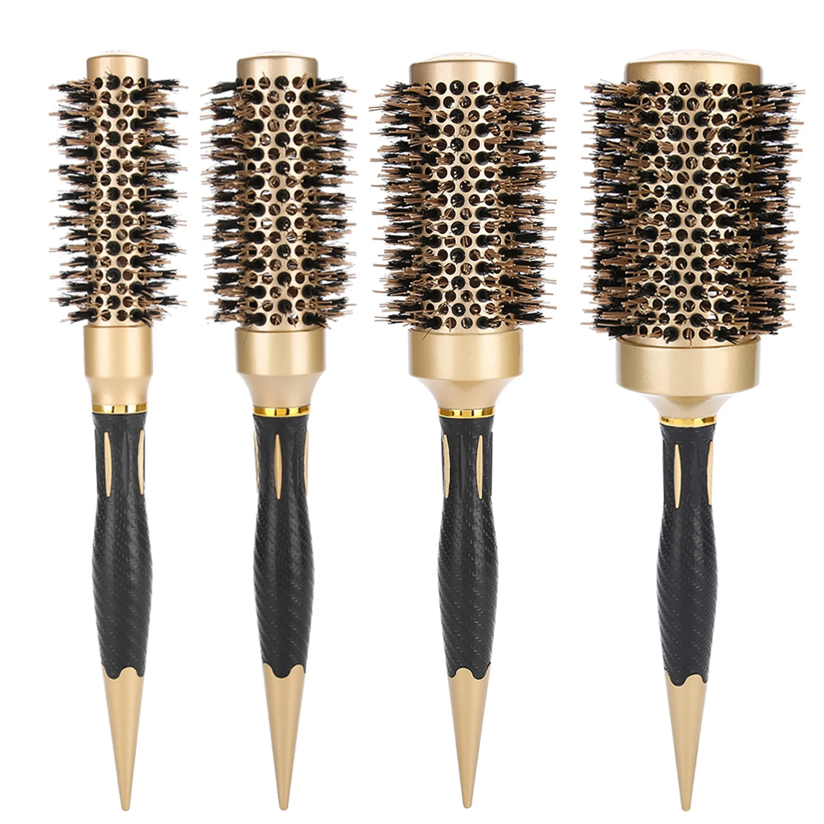 Anion Hair Comb Hairdressing Tools Round Hair Comb Portable Anion Anti static Round Hair Comb Salon Styling Brush Gold & Black