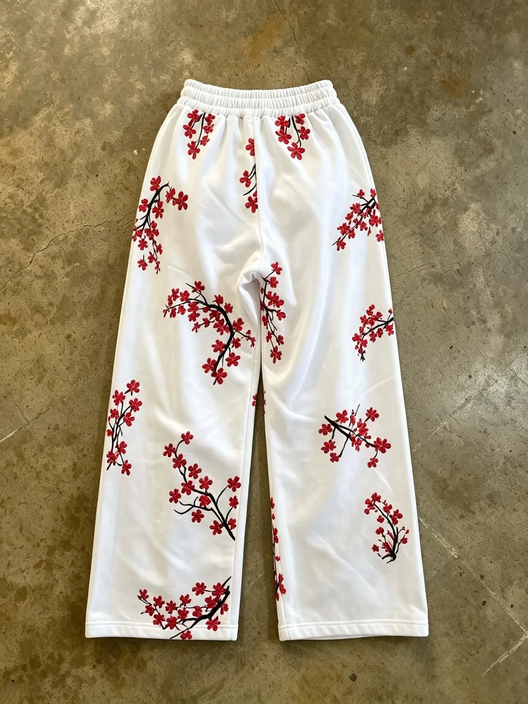 Chinese Style Plum Blossom Printed White Wide Leg Sports Pants for Men and Women, Loose and Quick Drying Versatile Casual Pants