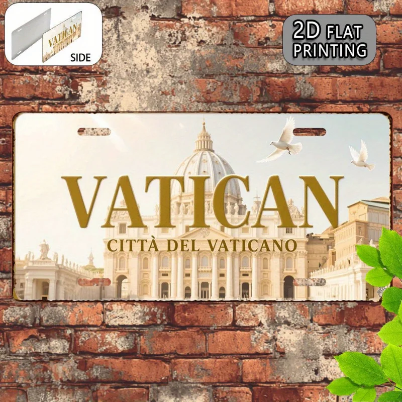 Impressão em Alumínio HD, Arte de Parede Estilo Placa de Licença Retrô do Vaticano, Città Del Vaticano, Basílica de São Pedro, Alta Definição B