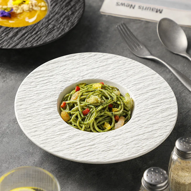 Straw Hat Dish Ceramic Deep Salad Plate Spaghetti Sense Japanese Rock Western Food Plate Italian Soup Dish Spaghetti Plates