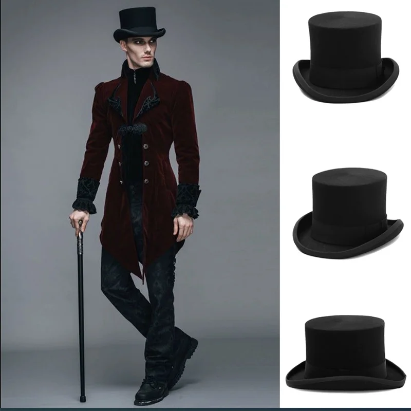 Fedoras Wool Magic wysoki kapelusz brytyjski czarny jazzowy top kapelusz męski sąd gentleman płaski filcowy kapelusz Webbing sombrero de copa británico