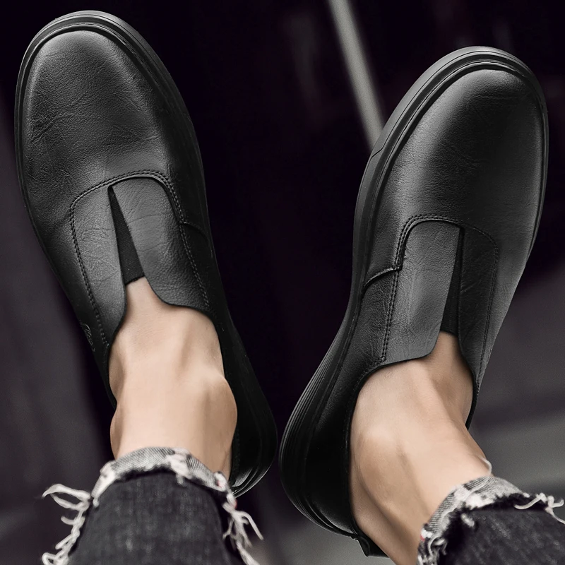 Leather Men Casual Shoes Youth Latest Trend Luxury Brand 2023 Mens Loafers Moccasins Business Daily Slip on Black Driving Shoes