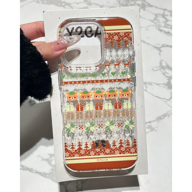 عيد الميلاد ندفة الثلج هدية صندوق قسط الدب تصميم بريق جراب هاتف آيفون 17 برو ماكس الهواء 16 15 14 12 13 11 برو زائد غطاء ناعم #4