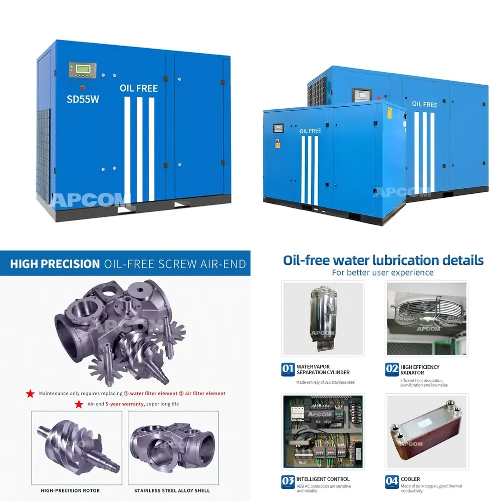 

Silent TUV CLASS 0 Hospital Medical 55kw 75kw 75HP 100HP Oil Free Screw Air Compressor 55 75 KW 100
