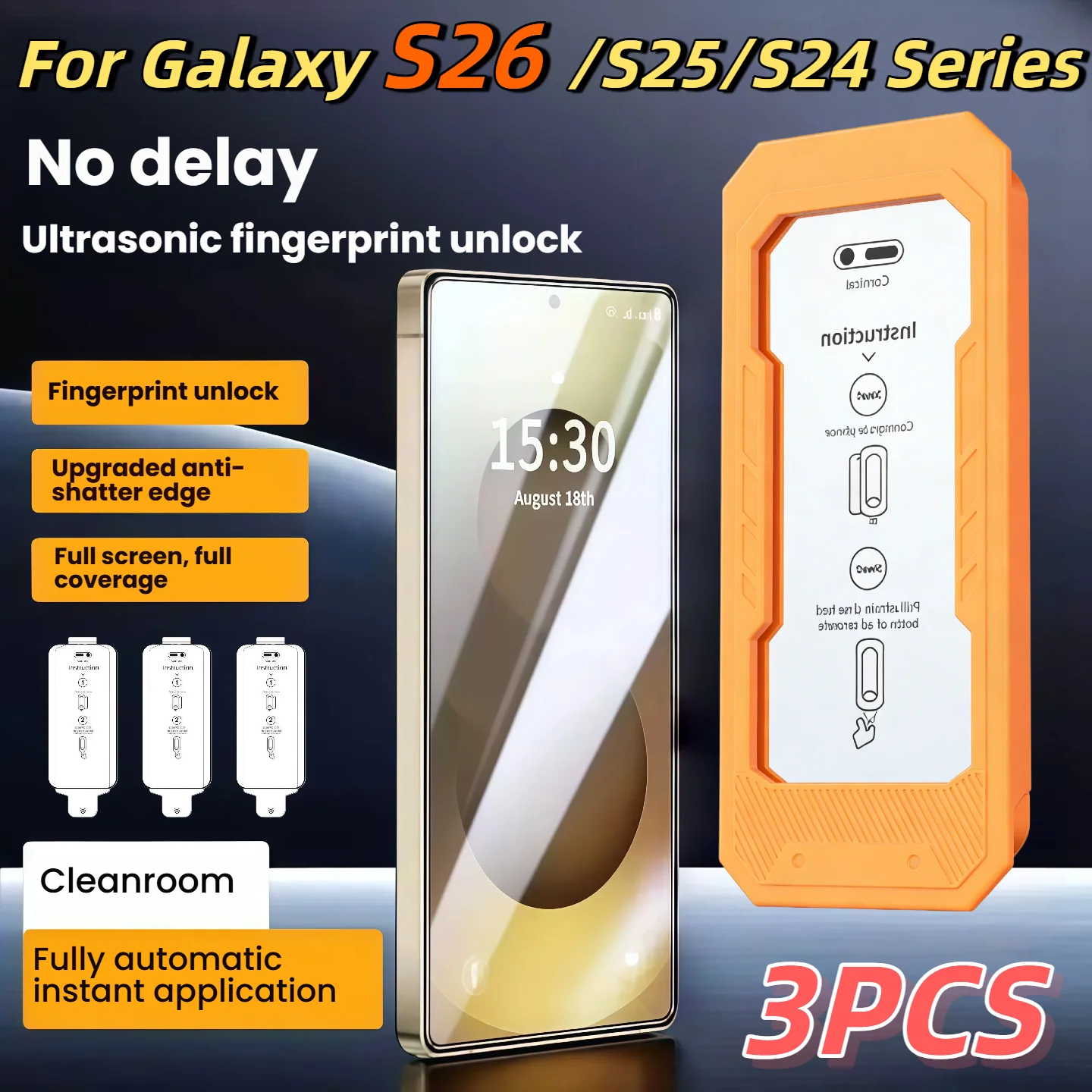 

3PCS 9H Hardness Tempered Glass Screen Protector forGalaxy S26/S25/S24Ultra plus Edge Anti-Fingerprint Dust-Free Mobile Accessor