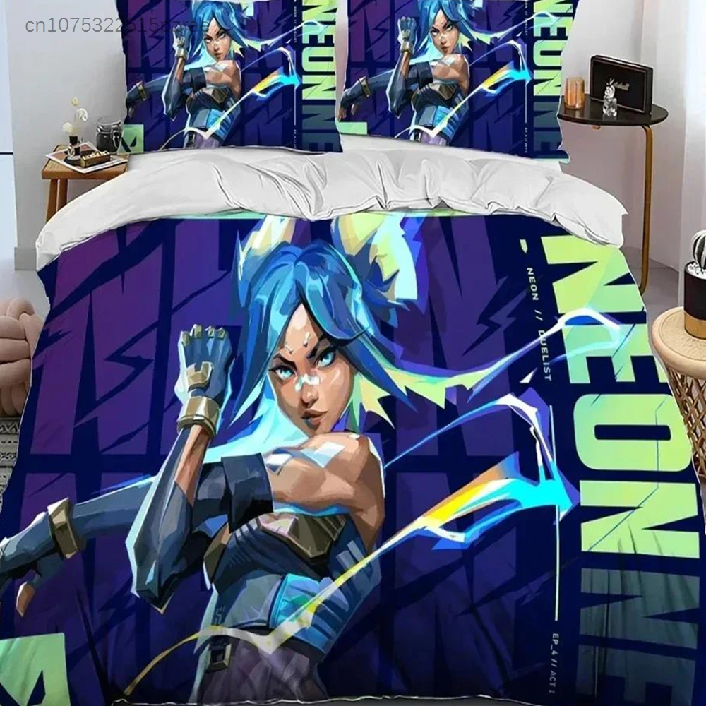 3D VALORANT Game Gamer Cartoon Bedding Set Printed Bed Set With Pillowcase Bed Duvet Cover Soft Queen King Size Bedclothes Home