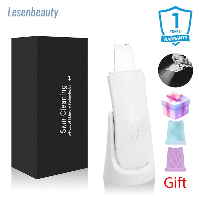 1Ultrasonic Skin Scrubber Peeling Blackhead Remover Deep Face Cleaning Ultrasonic Ion  Pore Cleaner Facial Shovel Cleanser lesen