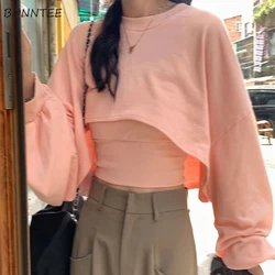 Sweatshirts Women Solid All-match Cropped Chic Popular Streetwear Korean Fashion Spring Daily All-match Ins Female Clothing Y2k