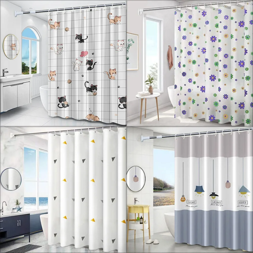 High Quality Mildew Proof Shower Curtain Waterproof with 12 Hook Bathroom Curtain 180*150cm PEVA Printed Shower Curtain