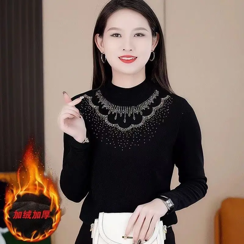 

Thiened Lined High Collar Warm Slim Fit Base Autumn Winter Fashion Women's Commute Top TT85