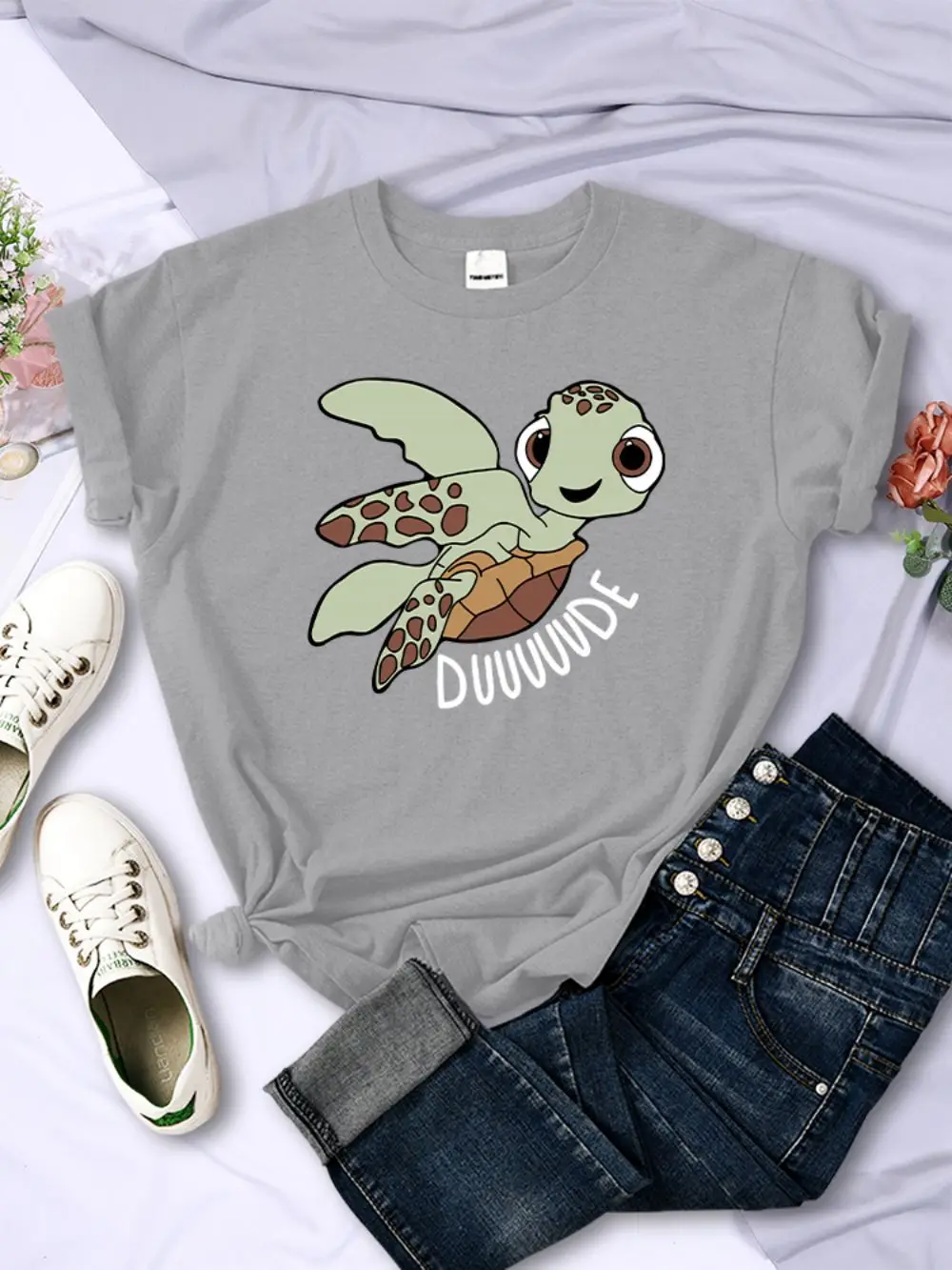 

Simple Women T-Shirts Cute Cartoon Turtle Letter Prints Tops O-Neck Comfortable Soft Tee Shirts Summer Casual Female Clothes