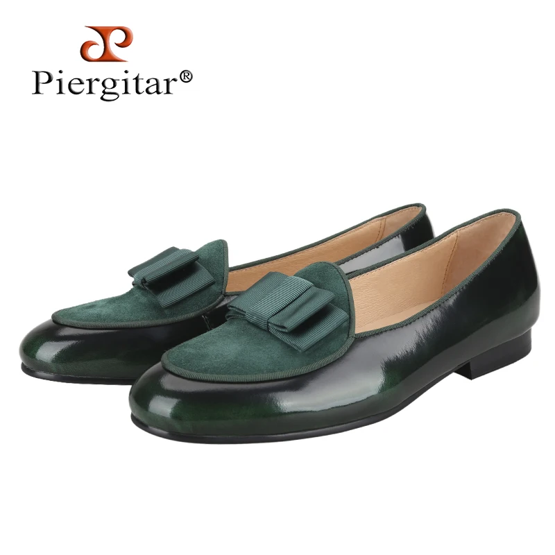

Piergitar Five Colors Hand-Polished Leather Patchwokr Suede Slip-On Slippers For Party Wear Classic Handmade Bow Men's Loafers