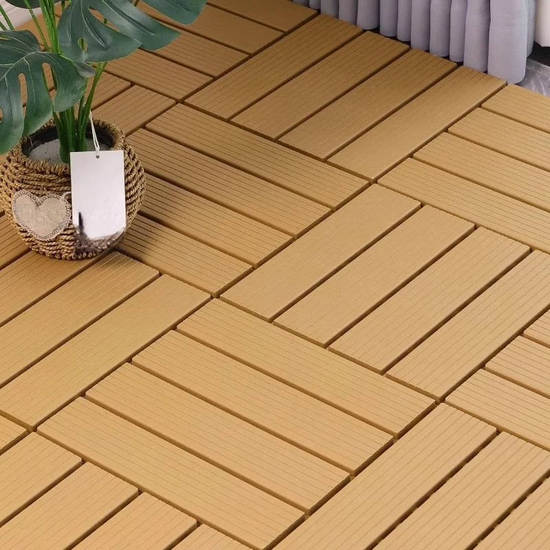 Anti-corrosion Balcony Flooring Plastic Wood Stripe Texture Decking Floor Board Wear-resistant DIY Splicing Floor Boards Terrace