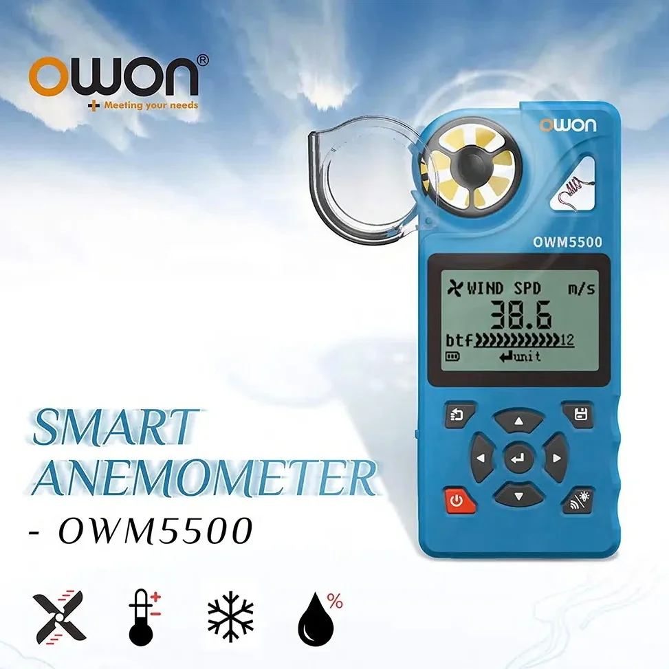 OWM5500 Handheld Smart Digital Anemometer Wind Speed Meter with Humidity Temperature Measurement APP Remote Control Data Storage