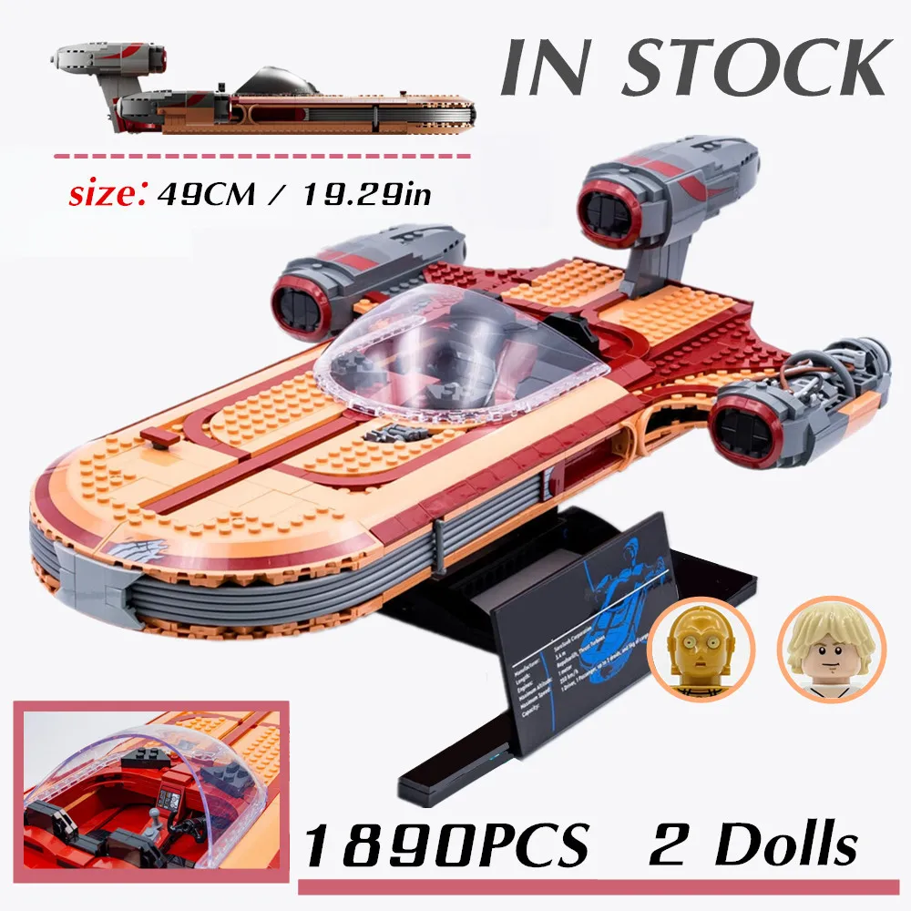 Auf Lager: Space Battle 1890 Teile Galaxy Landspeeder Bausteine mit 2 Figuren, Modellbausatz für Erwachsene, Geschenk-Spielzeug